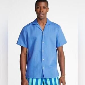Chubbies Men's The Sunday Shirt Linen Blend Short Sleeve Button Up Blue Medium